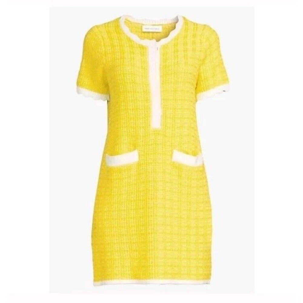 FREE ASSEMBLY  YELLOW KNIT SHEATH DRESS SCALLOPED TRIM Size MEDIUM CHANEL STYLE